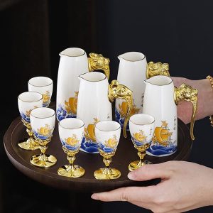 Bộ ly rượu thuận buồm xuôi gió mạ vàng