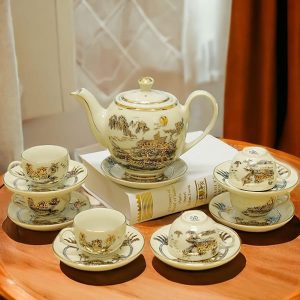 Bộ trà Chu Đậu vẽ vàng Thuận Buồm Xuôi Gió 600ml BAT108