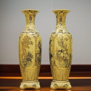 Lục bình 1m3 tứ cảnh vẽ tay vàng 24k gốm Chu Đậu Hải Dương