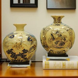Bình Gốm Chu Đậu vẽ vàng 24k H22cm BG222-A2