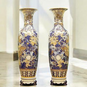 Lộc Bình Bát Tràng 1m3 Vẽ Kỹ Vàng 24k Cửu Ngư BG160-A1
